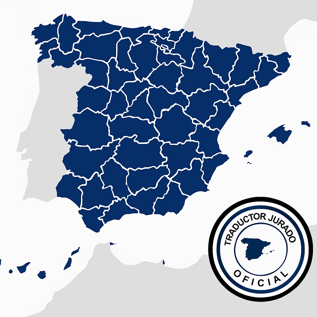 Mapa de España con las provincias donde ofrecemos traducción jurada oficial